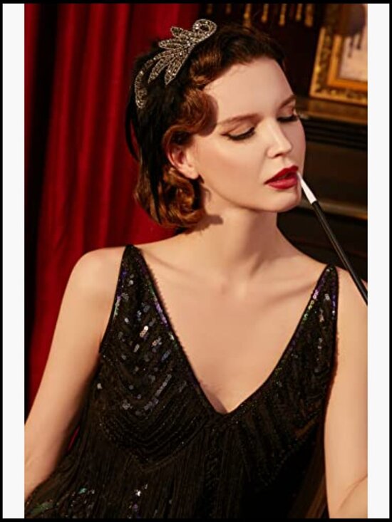 Feather Headband Roaring 20s Flapper Accessories Vintage Gatsby Party Hair Wrap